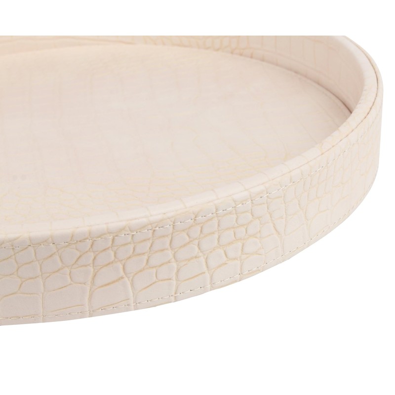 HofferRuffer Faux Leather Round Serving Tray, Vegan Croco Leather Decorative