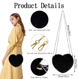 TAXTYHRE Plush Shoulder Bag, Heart Plush Bag, Cute Fluffy Crossbody Bag, Plush Bag for Women and Girls, for Daily Outdoor Travel, Valentine's Day, Birthday Gift, black