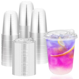 50 Pack 16 oz Clear Plastic Cups with Lids, Disposable Iced Coffee Cups for Smoothie, Milkshake, Cold Beverage, Drink Shops and Party Catering (Clear, 16, ounces)