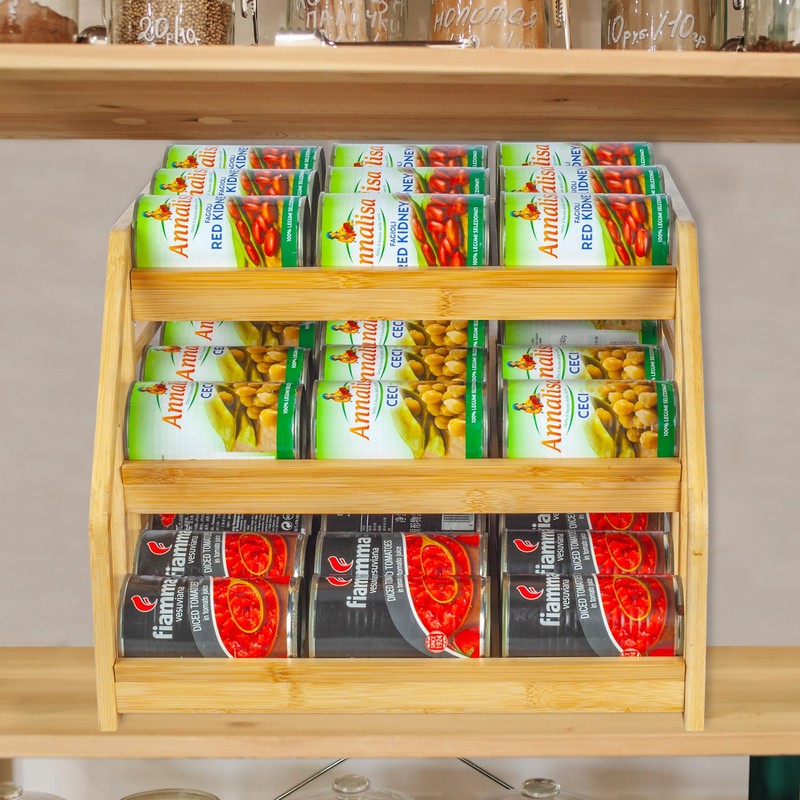 MinBoo Bamboo Can Rack Organizer, Kitchen Pantry Storage, 36 Can