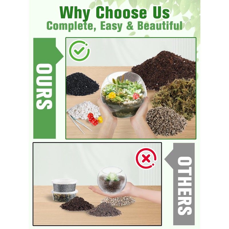 Terrarium Kit Adults - Includes Pumice, Moss, Soil, Pebbles, Charcoal,
