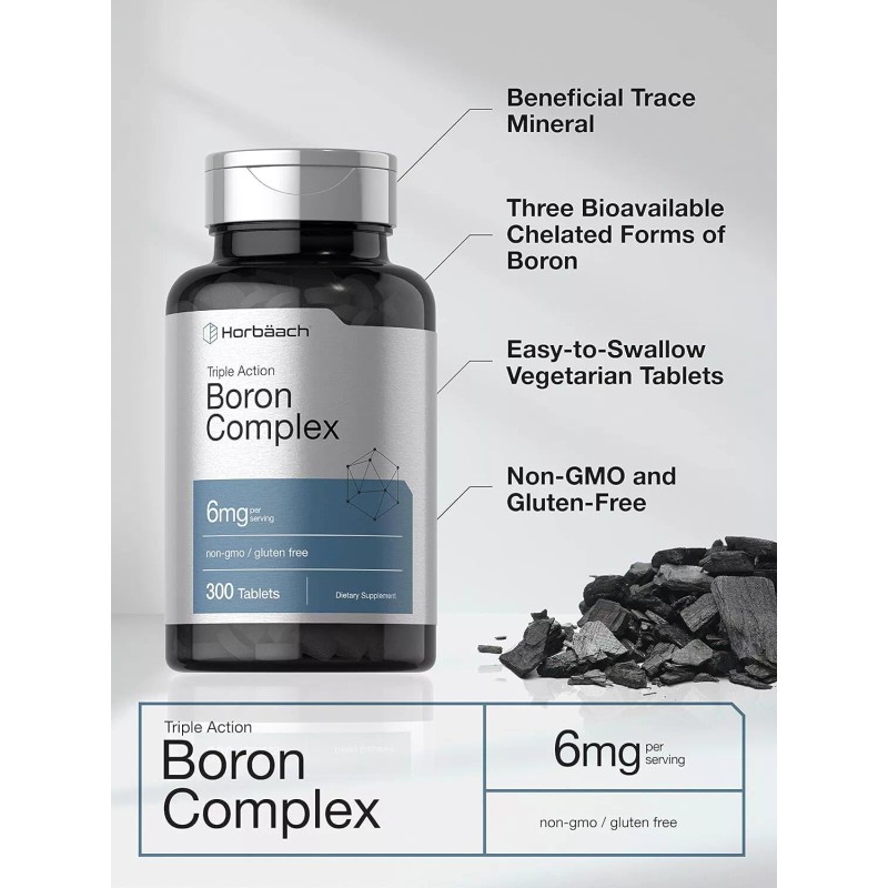 Horbaach Triple Action Boron Mineral Supplement 300 Count Gluten Free