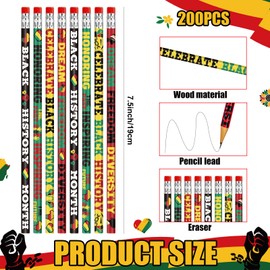 Cinrobiye 200 PCS Juneteenth Black History Month Inspirational Wood Pencils with Eraser Classroom Gifts Bulk School Supplies Office Giveaways Party Favors Prizes