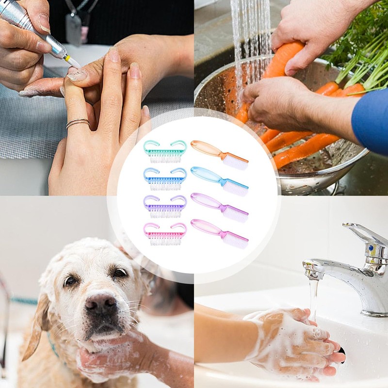 HoAhaMay 8 Pieces Nail Brush Plastic Handle Nail Cleaning Brush