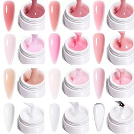 BUTBU Builder Nail Gel, 12 Basic Colors Nail-Extension-Gel, Hard Gels Builder for Nails Repair and Extensions, With 4 nail Brush, 4 Buffer Block and 80pcs Nail-Forms (Set D)