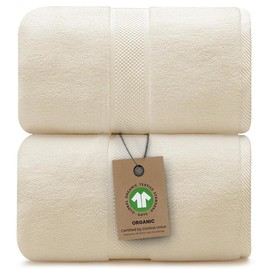 Alusa Home 100% Organic Luxury Bath Sheets - GOTS Certified - Extra Large 35x70 Inches (Pack of 2) Zero-Twist, Long-Staple Cotton Bath Sheet Set (Papyrus)