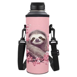 HUGS IDEA Cute Sloth Water Bottle Holder with Strap Leakproof Waterbottle Sleeve for Women Dustproof Water Bottle Carrier Bag for Outdoor Travel Porta Botellas De Agua