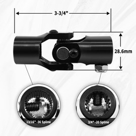 13/16" -36 Spline x 3/4" -20 Spline Black Steering Universal Joint Single U Joint Shaft,Total Length: 96mm (3-3/4")