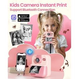 Camera Instant Print, 1080P Mini  Camera for  , Portable DIY Instant Digital Camera for , Cool Idea Gift Toys for Birthday , Printable Camara for Phone & Tablet - Color: Pink