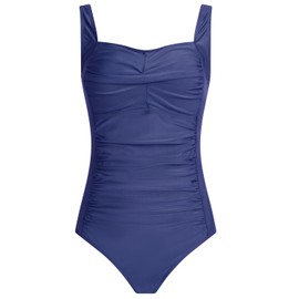 Aidotop Damen Einteilige Badeanzug Monokini Verstellbarer Schultergurt Badeanzüge Falten Bademode Schwimmanzug(M, 23Navy Blue)