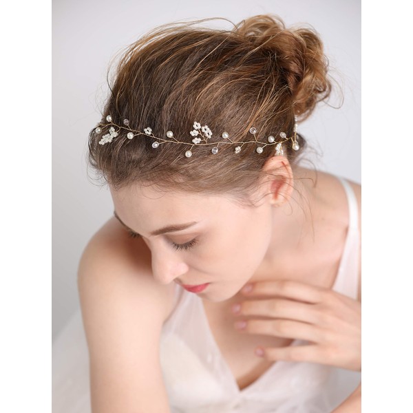 FXmimior Bridal Wedding Crystals Long Hair Vine Wedding Evening Party Headpiece (gold)