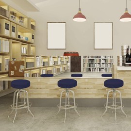 BUYUE 4 Pcs Bar Stool Covers, Luxury Fabric Dia.12-14" Round Stretchy Crease-Resistant Washable Jacquard Dustproof Stool Seat Slipcover, S-Navy Blue-Set of 4