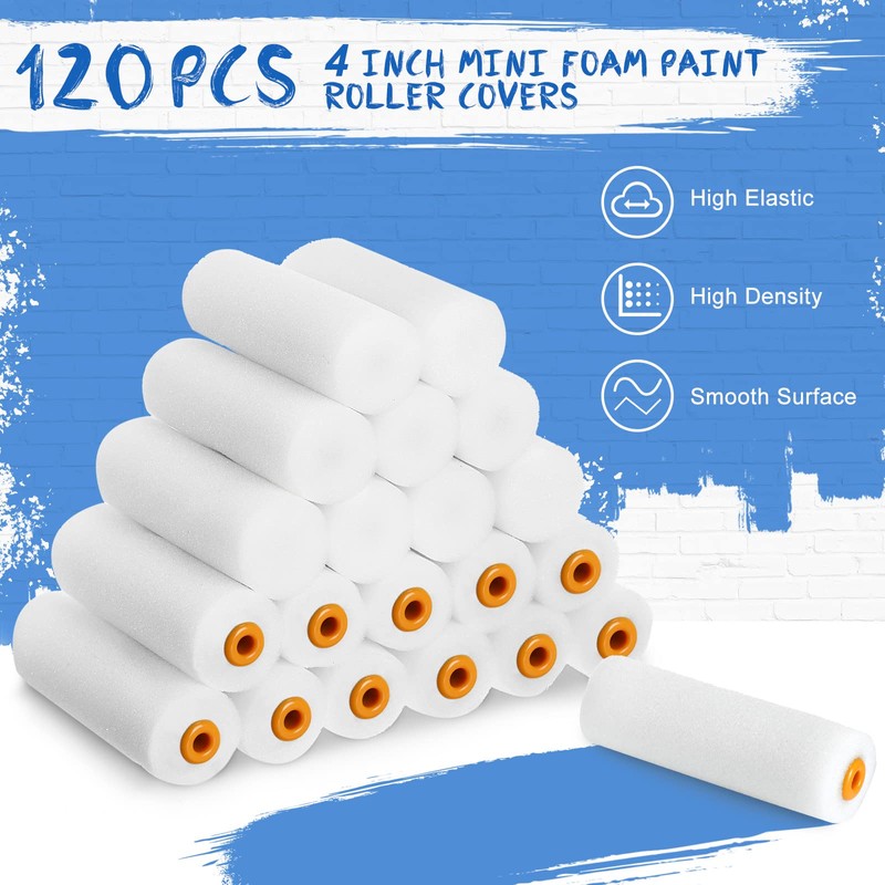 Nuogo 120 Pcs 4 Inch Foam Paint Roller Mini High