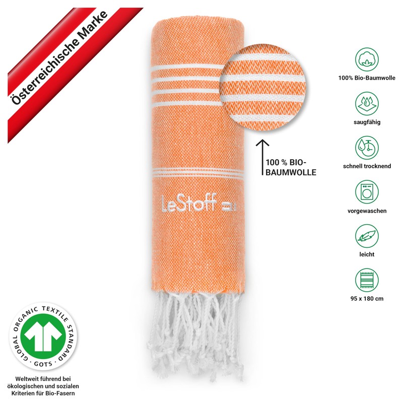 LeStoff Hammam Towel - 100% Organic Cotton, 95 x 180