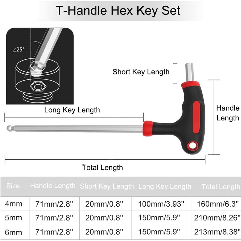 KEWAYO 3 PCS T-Handle Allen Wrench Set 4mm、 5mm 、6mm