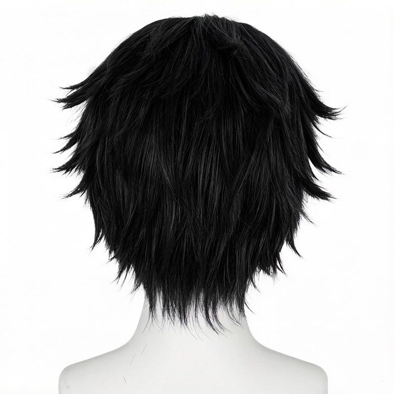 TIKJOYS Short Black Layered Wig for Men Fluffy Wig Black
