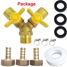 LOZOME 3/8" Hose Barb 3 Way Shut Off Ball Valve with 2 Switch Y Shaped Valve Brass for Water, Oil, Gas, Fuel line Fittings with 3 Hose Clamps