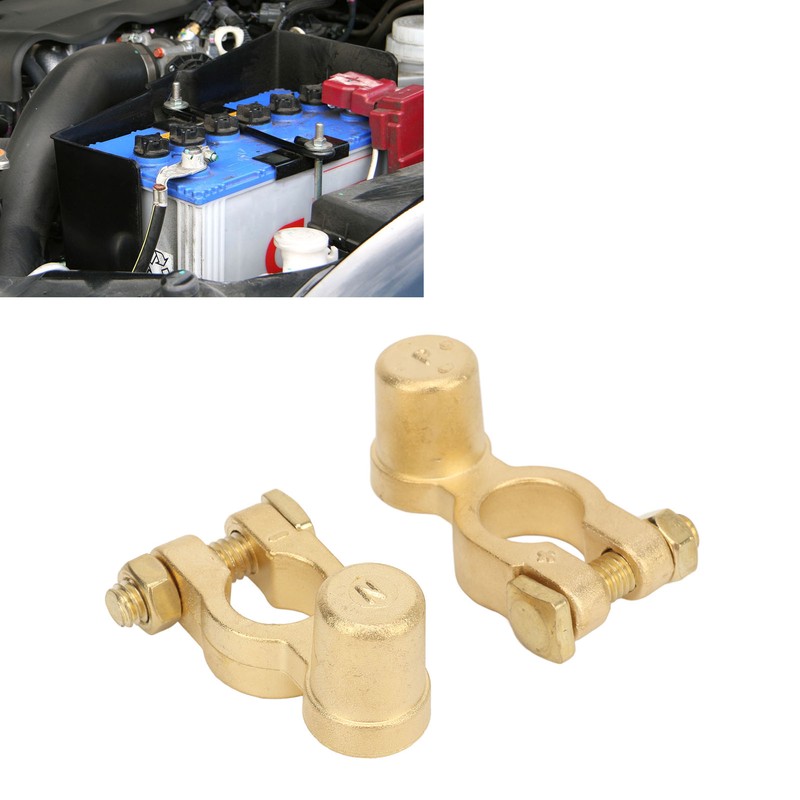2PCS Battery Terminal Connectors Brass Negative Positive Car Battery Cable