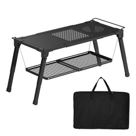 Msnaile Folding Camping Table Portable, Sturdy Extended Outdoor Table for Camping, Height and Width Adjustable IGT Camping Tables with Carry Bag for Outside, Picnicing, Fishing, Patio, Garden, Black