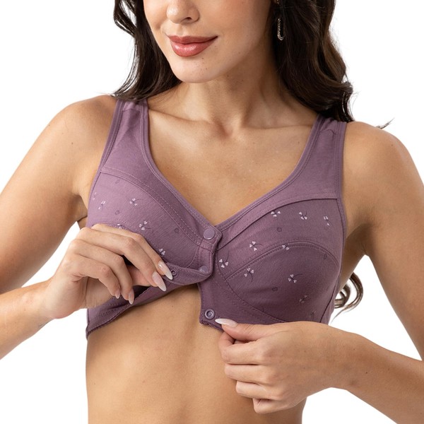 Comfortable Daisy Bra for Seniors,Charm Front Snap Closure Cotton Bras