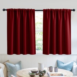 RYB HOME Short Curtains Blackout - Small Window Decor Privacy Thermal Insulated Drapes for Kitchen Baby Shower Bathroom Basement, W52 x L36, Burgundy Red, Set of 2