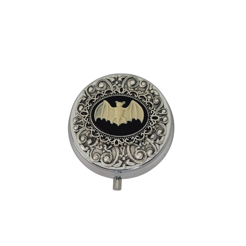 Handmade Silver Gothic Bat Cameo Pill Box