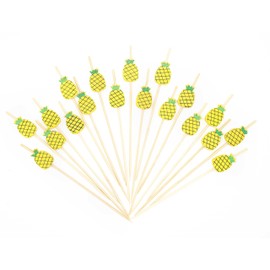 PuTwo Cocktail Picks Handmade Bamboo Toothpicks 100pcs 4.7" in Yellow Pineapples