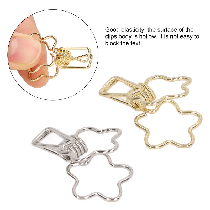 100pcs Binder Clips Gold Silver Flower Shape Metal Hollowed Long
