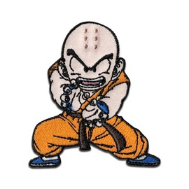 Comercial Mercera, Sew-On Patches, Dragonball Z, Krilin Character, Ideal for Hats, Jackets, T-Shirts or School Bags, 100% Polyester, 7 x 8 cm
