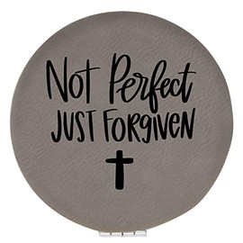 Enthoozies Not Perfect Just Forgiven Religious Gray Laser Engraved Leatherette Compact Mirror - Stylish and Practical Portable Makeup Mirror - 2.5 Inch Diameter