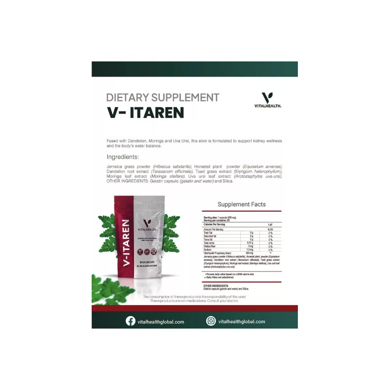 V-ITAREN The Kidney Revitalizer (Dietary Supplement) 60 Capsules 500mg
