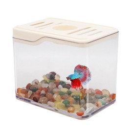 Betta Fish Tank, 0.25 Gallon Mini Plastic Quadrate Aquariums with Colorful Stone, Beta Fish Aquariums, Tiny Cube Tank for Office, Table, Living Room, Desk