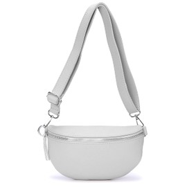 Ever Bloom Leather Chest Bag, Bum Bag, Fashion Waist Bag, Shoulder Bag, Saddle Crossbag, 24 cm, Medium Leather Bag for Festival and Holiday, Light Grey Small