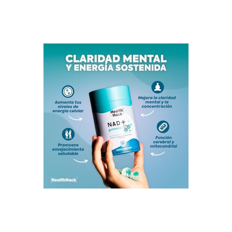 NAD+ Resveratrol Nicotinamida Ribosa 60 Gomitas Sin Azúcar Health Hack