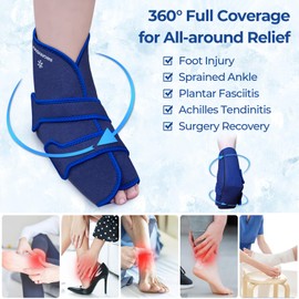 KingPavonini Ankle Foot Ice Pack Wrap for Sprained Ankle and Surgery Recovery, Reusable Gel Ice Packs for Feet Injuries, Plantar Fasciitis, Achilles Tendonitis, Hot/Cold Therapy (1 Wrap+8 Gel Packs)