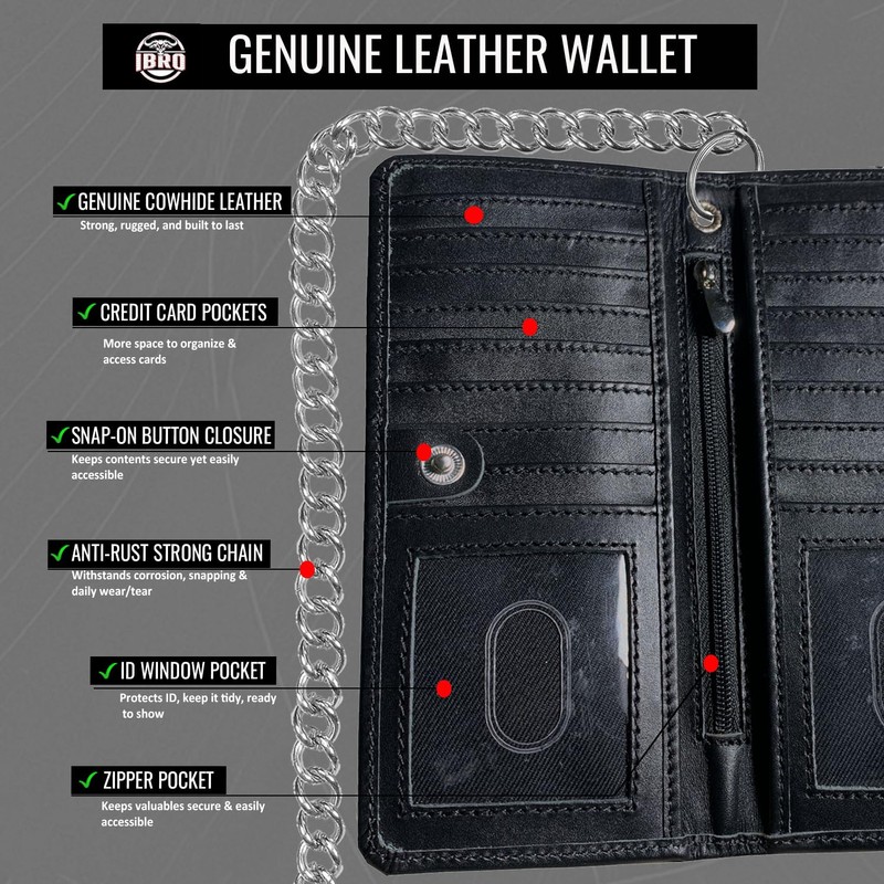 CLASSIC Motorcycle Chain Wallet for Men – Premium Cowhide Leather,