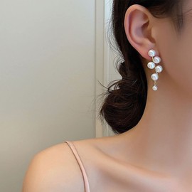 Xmsrn Vintage Long Pearl Dangle Earrings Boho Pearl Drop Earrings Grape Pearl Earrings Boho Pearl Chain Dangle Earrings For Women, Zinc, No Gemstone