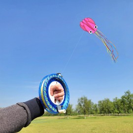 Kaiciuss Octopus Kite & Kite Reel Set, Easy to Fly for Beach Trip, Nice Winder for Kids & Adults, Single Line Frameless Style with 7.2 Inch Wheel Kit (Pink)