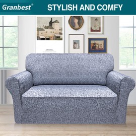 Granbest Stretch Sofa Cover 2 Seater Super Soft Microfiber Couch Cover Sofa Slipcover Non Slip Spandex Furniture Protector for Dogs, Pets(2 Seater,Texture Pattern)
