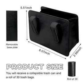 Yourkar Car Trash Can, Foldable Waterproof Leather Car Garbage Organizer Holder, Automotive Mini Dustbin Container with One Roll Trash Bag, Universal Interior Car Accessories (Black)
