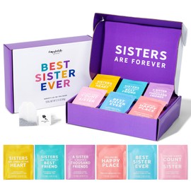 Thoughtfully Thoughtfully Gourmet, Sisters are Forever Tea Gift Set, Tea Sampler Includes 6 Flavors of Tea with Inspirational Quotes, Great Sister Gifts, Set of 90