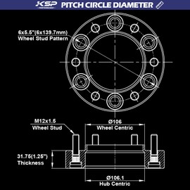 KSP 1.25" Wheel Spacers for Tacoma 6 Lug Wheel,4pcs 6x5.5 Hubcentric Spacer fit for 4runner Tundra Fj Cruiser Sequoia,32mm Forged Spacer with 12x1.5 Stud 106mm Center Bore,6x139.7 Aluminum Tire Spacer
