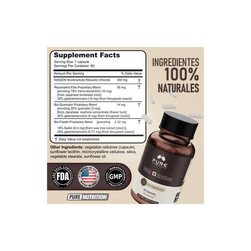 Pure Nutrition Suplemento Nad + Antiox 60 Capsulas