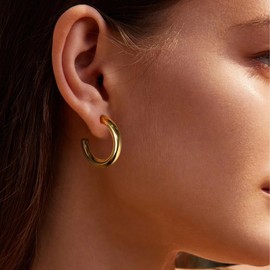 YeGieonr Chunky Gold Hoop Earrings for Women, Lightweight Stainless Steel Thick Hollow Open Hoops with 18K Real Gold Plated, Hypoallergenic Earrings Trendy Jewelry for Women Girls