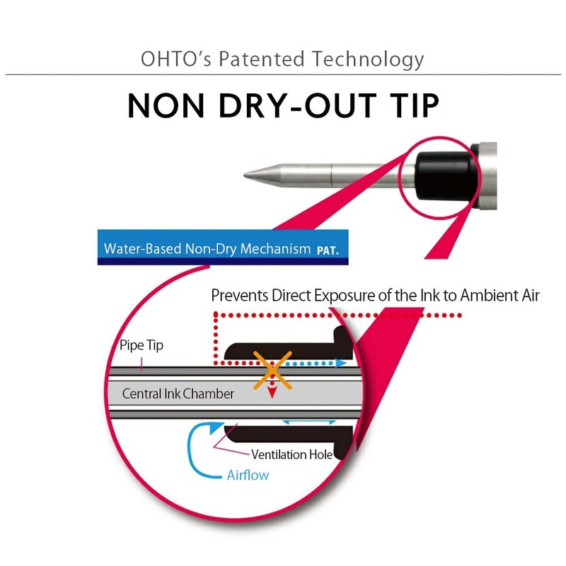 Ohto Ceramic Roller Water-Based Refills C-305P, Black Ink, Metal Body