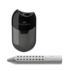 Faber-Castell 183500 Double Sharpener Case Colour: Black/Transparent (1 Sharpener + Triangle Eraser Grey)