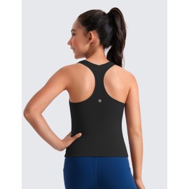 CRZ YOGA Girls Butterluxe Crew Round Neck Racerback Workout Tank Tops for Teen Kids Active Casual Dance Crop Sleeveless Black X-Large