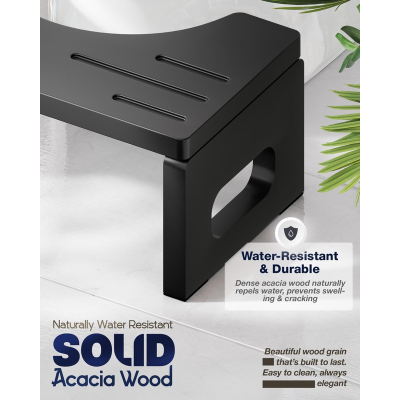 BLUEWEST Foldable Toilet Stool, Acacia Wood Poop Stool for Potty