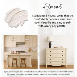 ALL-IN-ONE Paint by Heirloom Traditions, Almond (Neutral White), Gallon - Durable cabinet and furniture paint. Built in primer and top coat, no sanding needed. Includes our 30 featured color card.