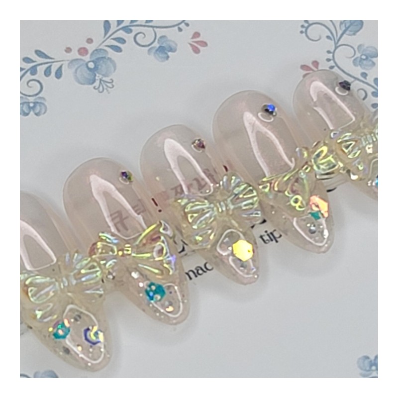 Aurora Ribbon Handmade Nail Tips - Almond M / 오로라